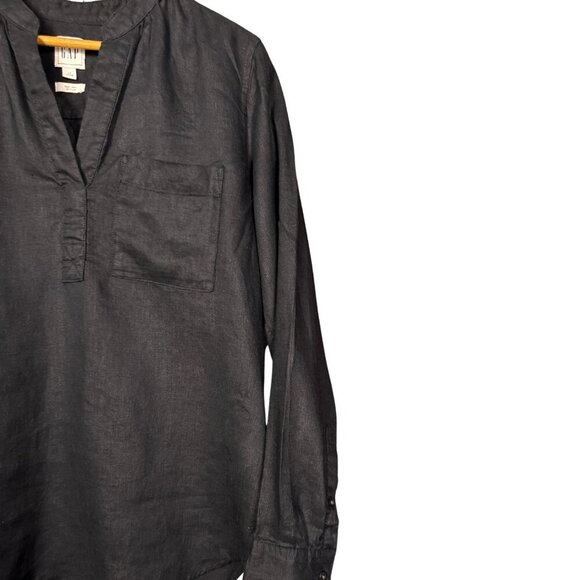 GAP 100% Linen Long Sleeve Black Tunic Top Blouse with Chest Pocket - Picture 3 of 6